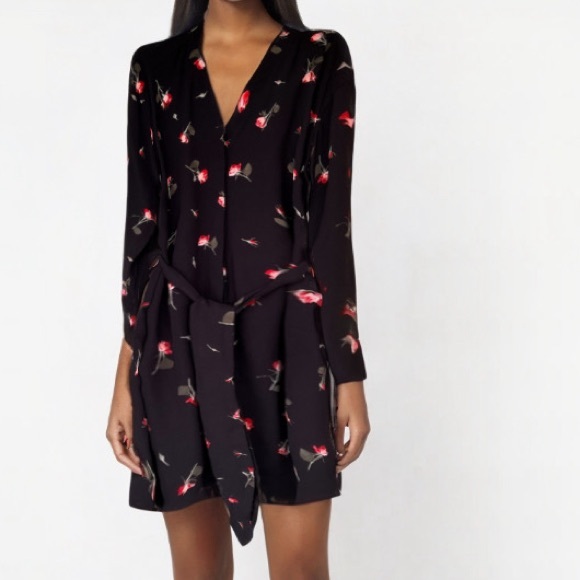 Dynamite Black Floral Button Down Wrap Dress V Neck Long Sleeves NWT Size S - Picture 17 of 17